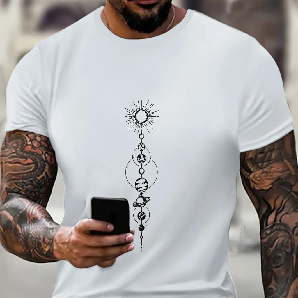 New summer short sleeved T-shirt top for men's daily casual street style round neck pullover printed T-shirt top for men's wear