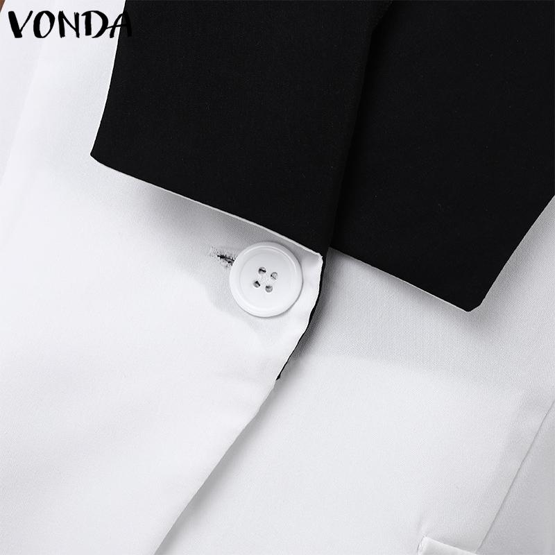 VONDA Dámské módní kontrastní barevné sako s dlouhým rukávem a výstřihem do V