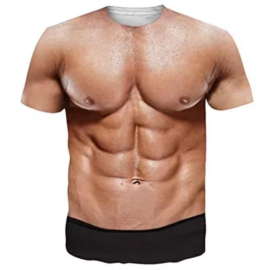 Men's Realistic 3D Muscle Tattoo Printed T-Shirt Funny Novelty Casual Camiseta Summer Holiday Streetwear Short Sleeve Tees