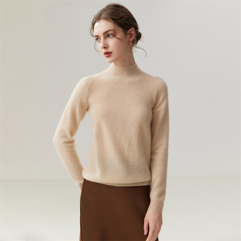 Lekasha 100% Pure Cashmere Women's Loose-Fit 12-Gauge Half-High Neck Sweater Base Layer
