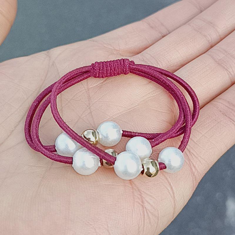 Korean-Style Handmade Three-Strand Pearl Elastic Hair Tie