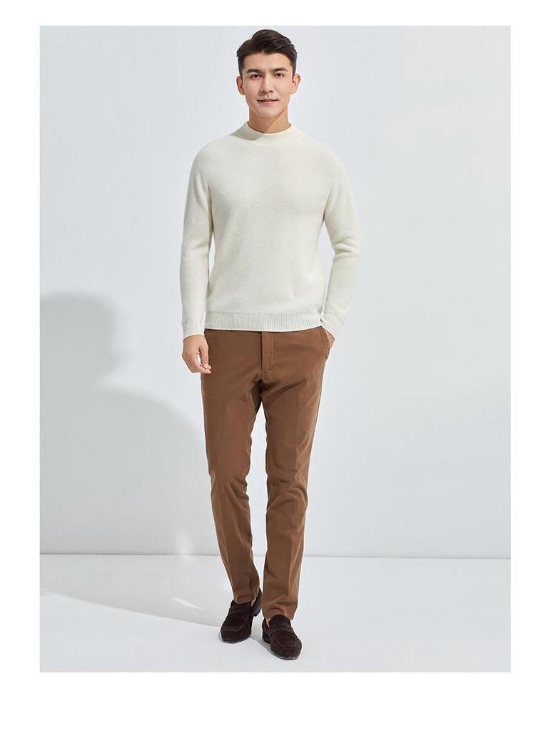 Men's Loose-Fit Semi-High Neck Cashmere Sweater for Autumn/Winter - Business Casual Style