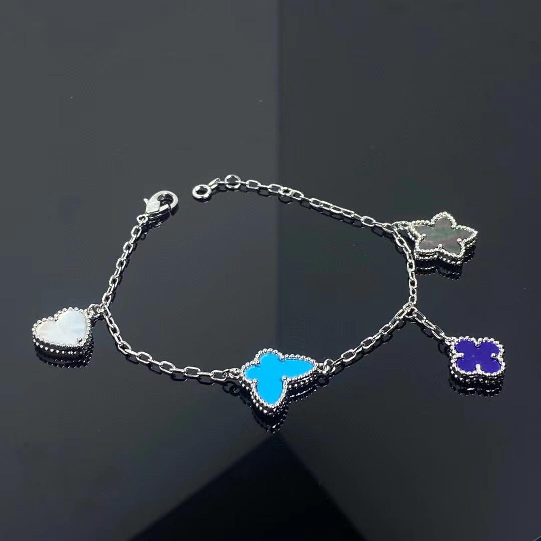 

Браслет Четыре Цветка Версия Хай Счастливый Цветок Двусторонний Звезда Сердце Бабочка Четырехлистный Клевер Женский Браслет серебряный