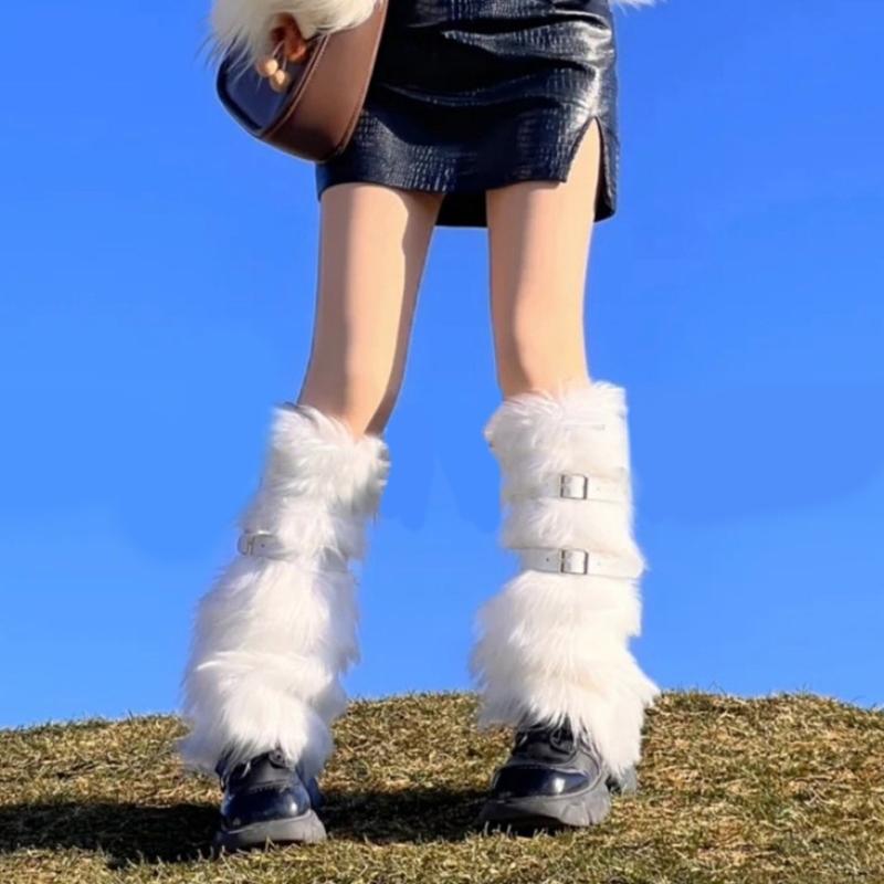 Women Furs Leg Warmer Winter Furry Long Boot Cuffs Fuzzy Shoe Cover Party Costume for Holiday Festival Performances Play
