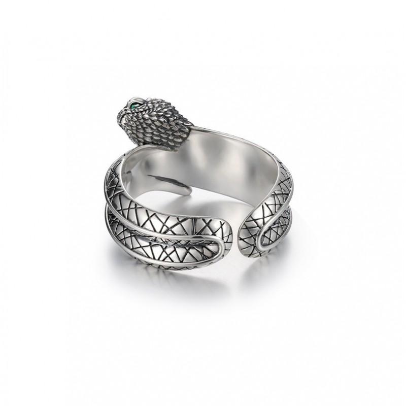 Adjustable Open Snake Ring Men Women Vintage Green Zircon Geometric Animal Jewelry Retro Style