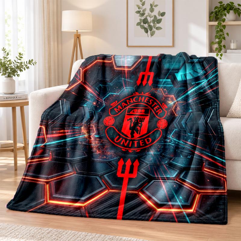 Couverture Flanelle Imprimée Manchester United Confort Chaud Jeté de Lit Pour Décoration Intérieure de Maison