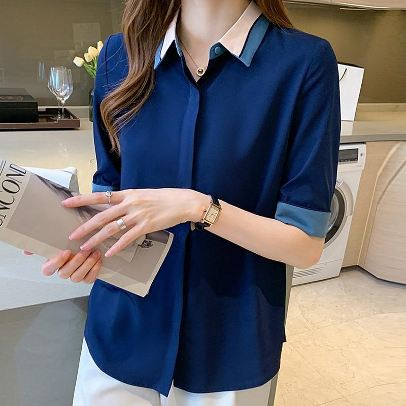 Buy Polo Collar Dark Blue Button Tops 
