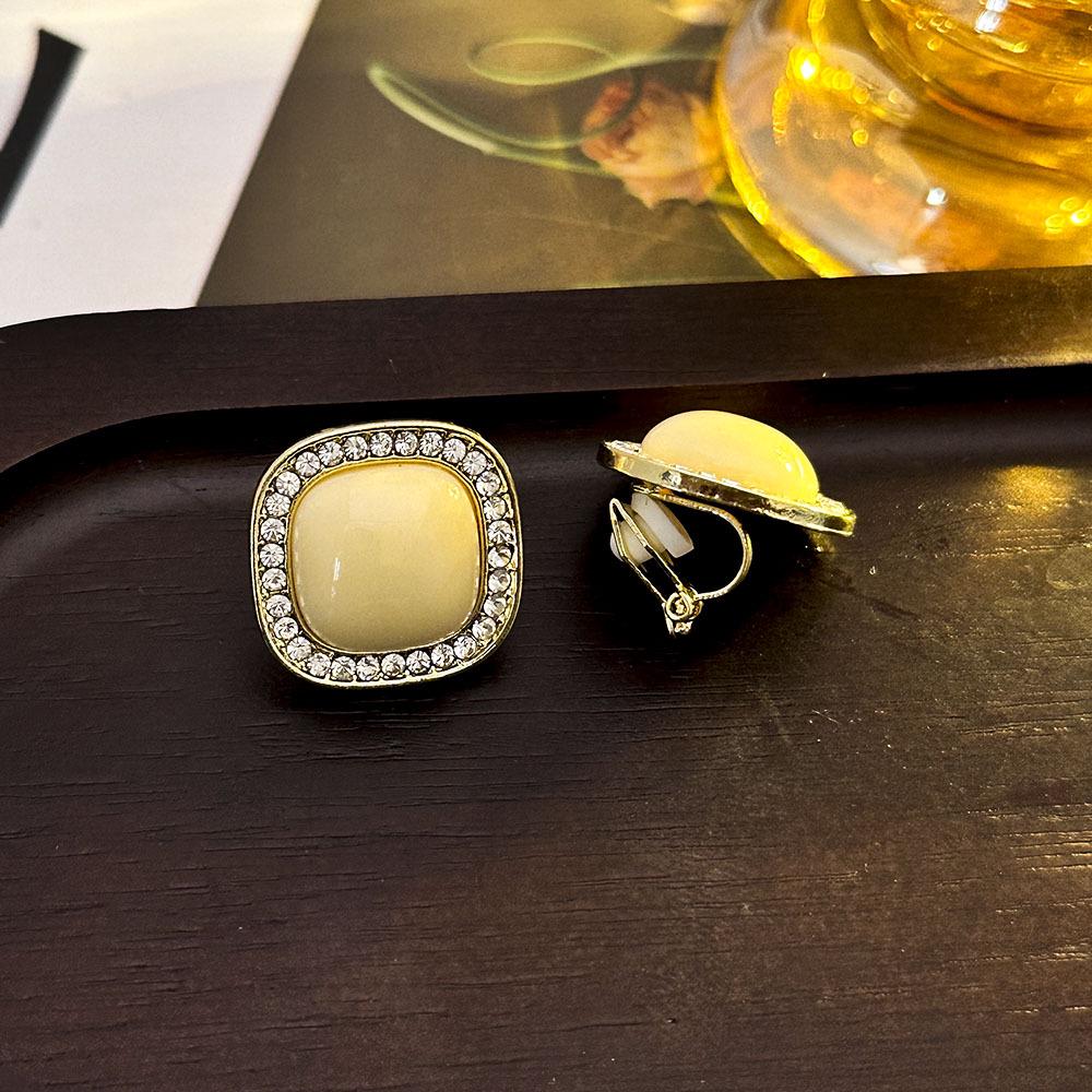 Korean Rhinestone Geometric Square Ear Clips - No Piercing Required, Luxurious & Versatile Simple Earrings