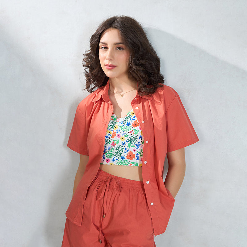 Virgio Women Regular Length Half Relaxed Fit Sweetheart Neck Shirt Collar Shirt