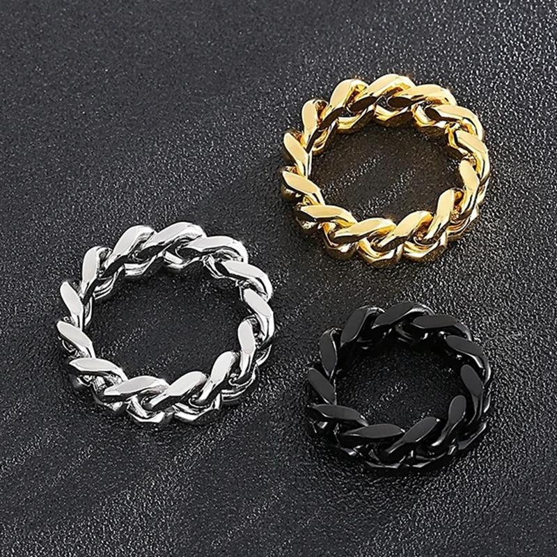 Kalen Smooth 8/9mm High-Quality Stainless Steel Cuban Link Rings for Men Multicolor Couple Anillos Trend Jewelry Bicycle Chain