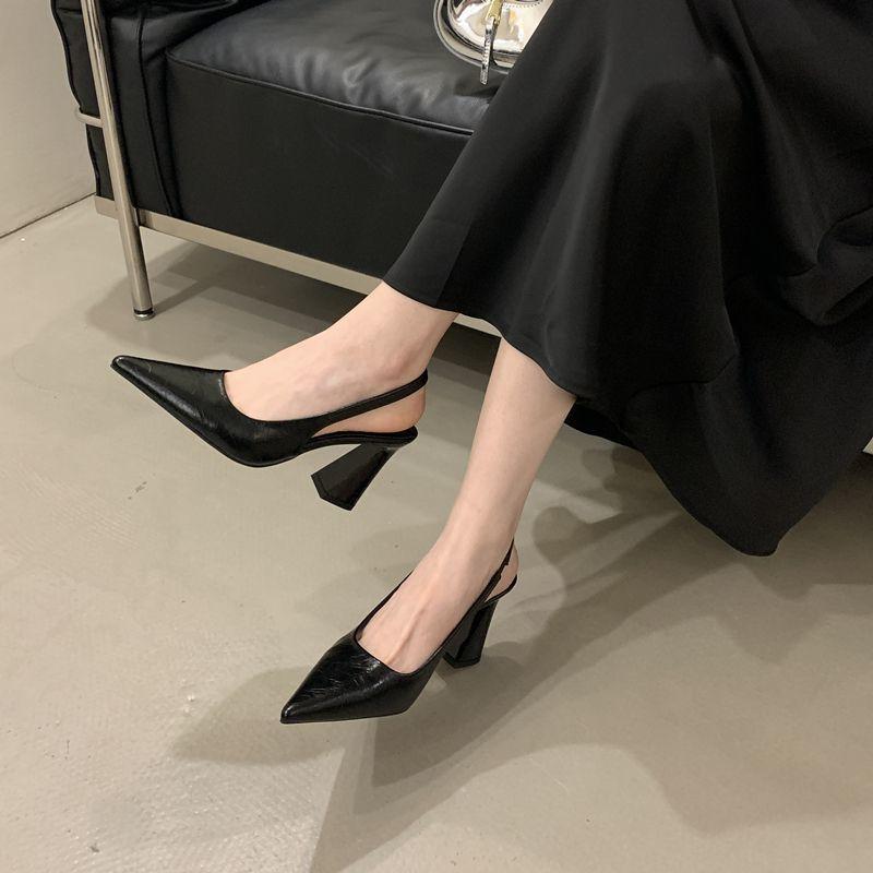 Pointed sweet high-end versatile super soft stacked sandals new temperament celebrity banquet shoes 35 чёрный