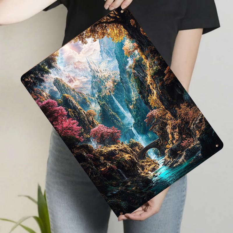 

Enchanted Valley Castle Landscape Metal Wall Art European Vintage Iron Painting for Living Room Home Decor 20x30cm（7.8x11.8inch）