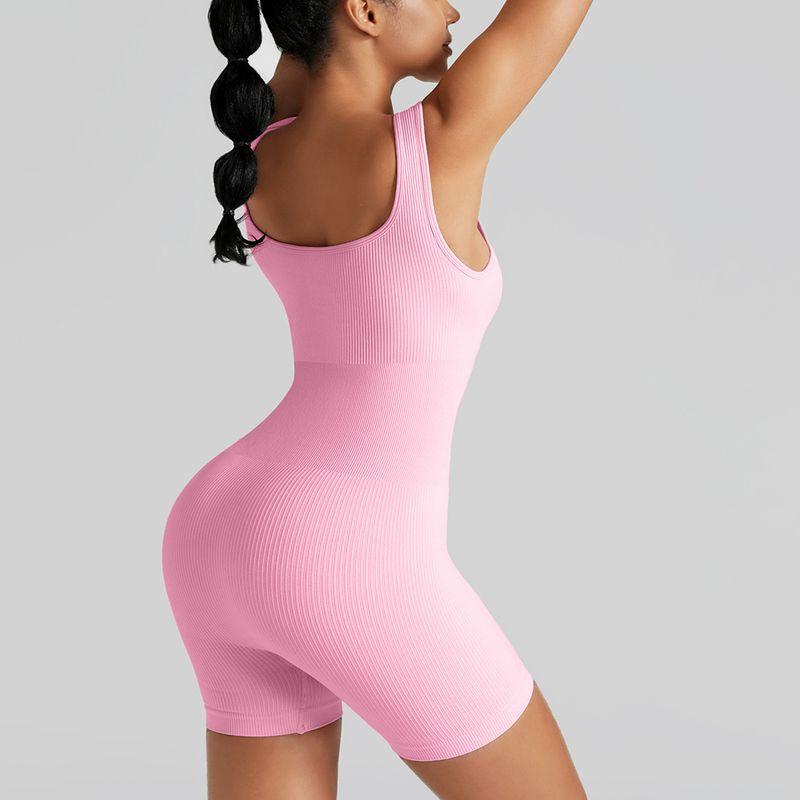 

Трансграничный спортивный облегающий комбинезон с высокой талией для тренировок, женская летняя мода, большой размер, высокая эластичность, подтягивающий бедра, цельный шорты для йоги Pink S