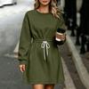 Women's Casual Long Sleeve Round Neck Dress with Elastic Waist for Daily Wear
