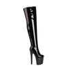 Sexy Women Over The Knee Boots 20cm Girls High Heel Pole Dance Shoes Triple Pleated Patent Leather Motorcycle Round Toe Zip Shoes Plus Size