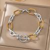 18K Gold Stainless Steel Two-tone Twisted Pattern Cross Chain Bracelet with OT Clasp