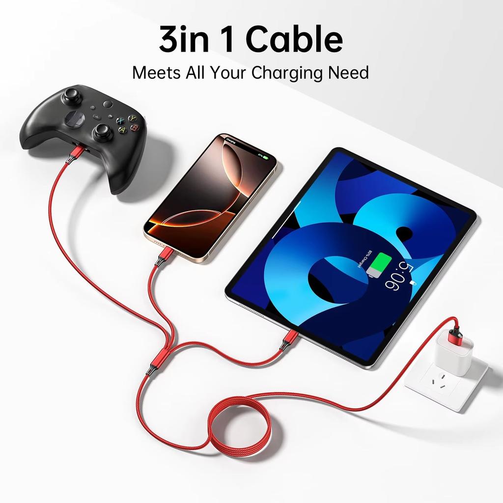 3 In 1 USB Fast Charging Cable 1.2M Type C Micro IOS Multi Charger Cable for iPhone Huawei Samsung Nylon Braided Cord Cable
