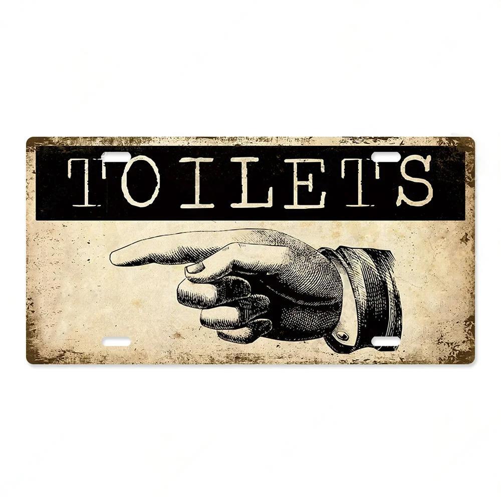 Restroom Metal Signs Wall Decor Plaque Metal Vintage License Plate for Home Bar Club Toilet Bathroom Restroom
