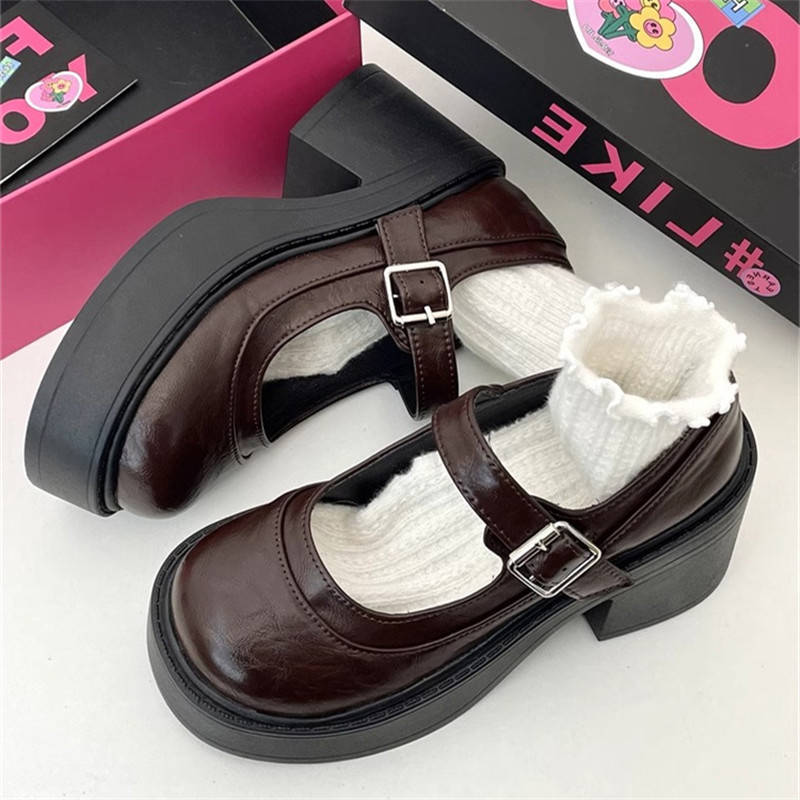 

Коричневые ретро французские туфли на высокой платформе, женские, новые, осенние, на толстом каблуке, Мэри Джейн, с открытым верхом, одинарные туфли 40 коричневый