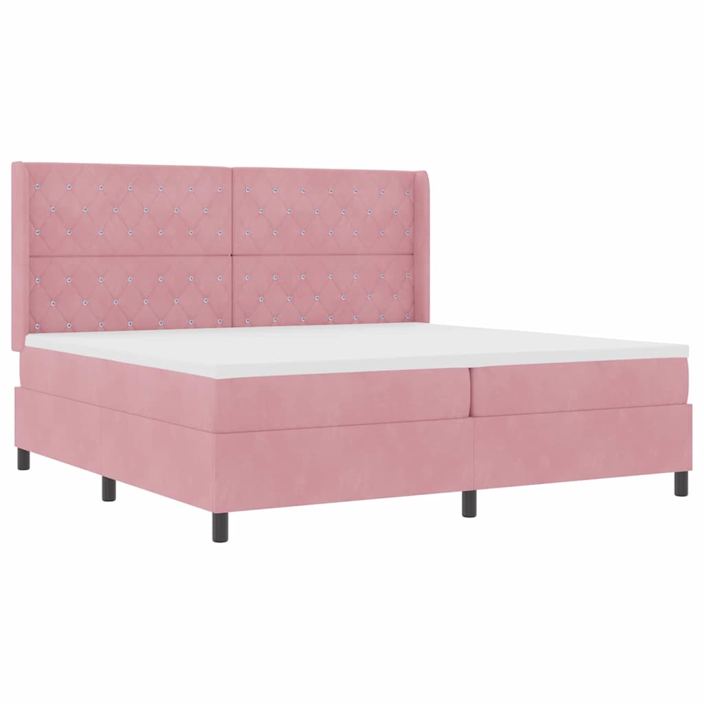 Box Spring Bed with Mattress and Headboard Pink 200 x 200 cm Velvet