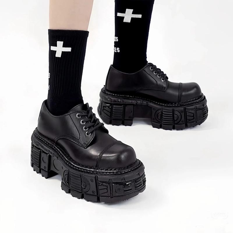 Fashion 2024 NEW Punk Style Women Shoes Lace-up Heel Height Platform Shoes Woman Gothic Ankle Rock Boots Metal Decor Woman Sneakers