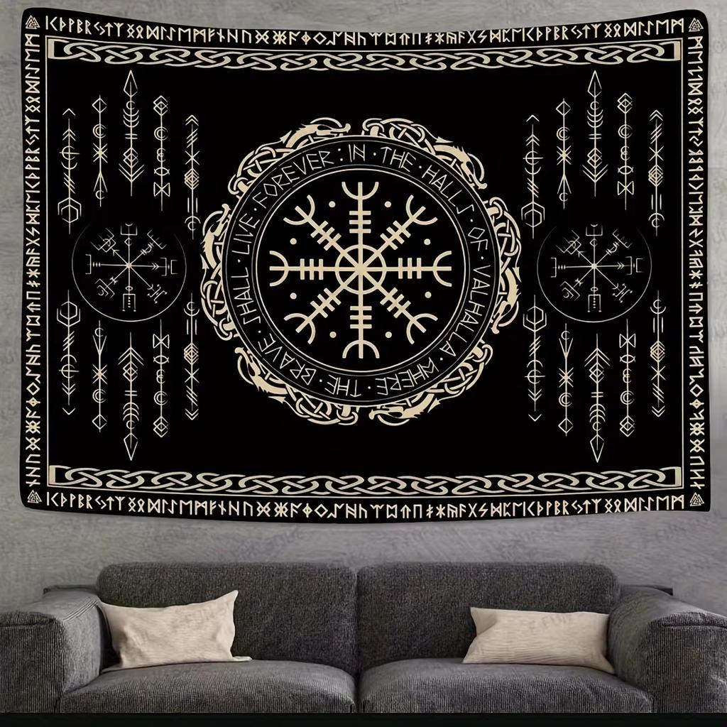 Skandinavische Runen-Energie-Feld-Wandteppich Keltische Wikinger-Mythologie Kunst-Hintergrund für Wohnzimmer BB Café Dekoration