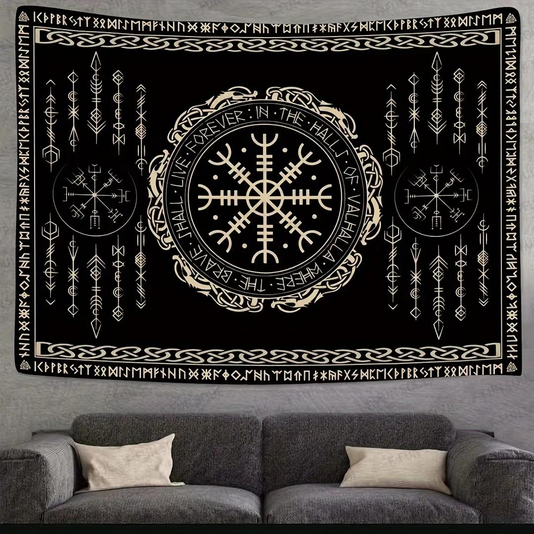 Scandinavian Rune Energy Field Tapestry Celtic Viking Mythology Art Backdrop for Living Room BB Cafe Decor 74x94cm(29x37in)