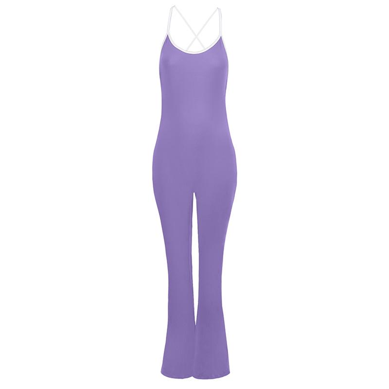 AD042 New Sexy Casual Sport Yoga Backless Solid Color Jumpsuit