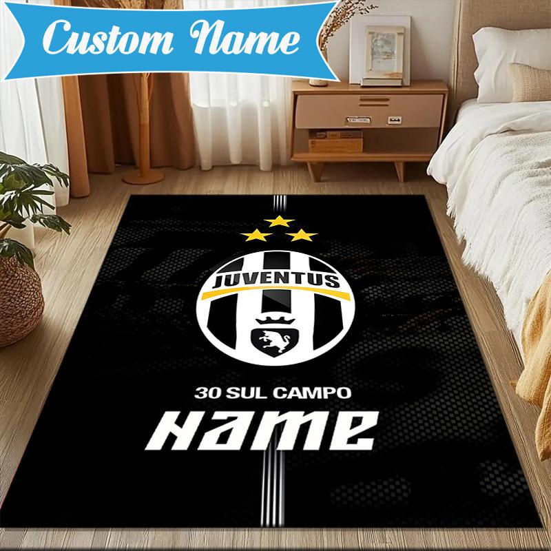 Custom Name Juventus Team Crest Rug Game Carpet, Floor Mat for Bedroom Living Room Entryway Rug, Home Decor Idea Gift for Christmas Birthday