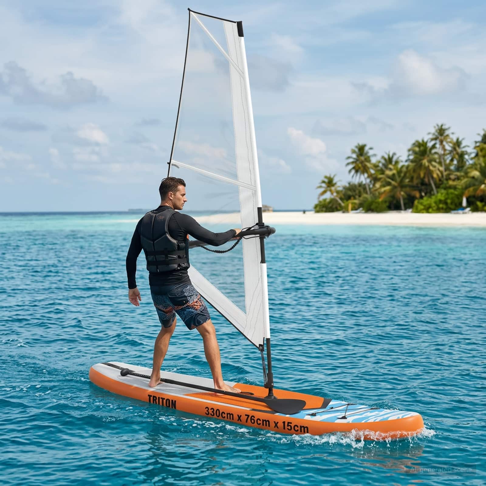 Aufblasbares SUP Board mit Segel TRITON 330 x 76 x 15 cm Blau
