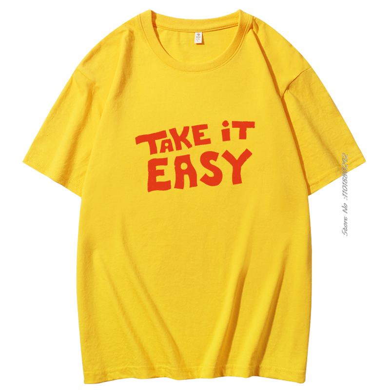 Take It Easy Funn Cartoon Graphic Tops Cotton Tshirt Unisex Fashion Streetwear Aesthetic Unique Hipster Short Sleeve Tshirts