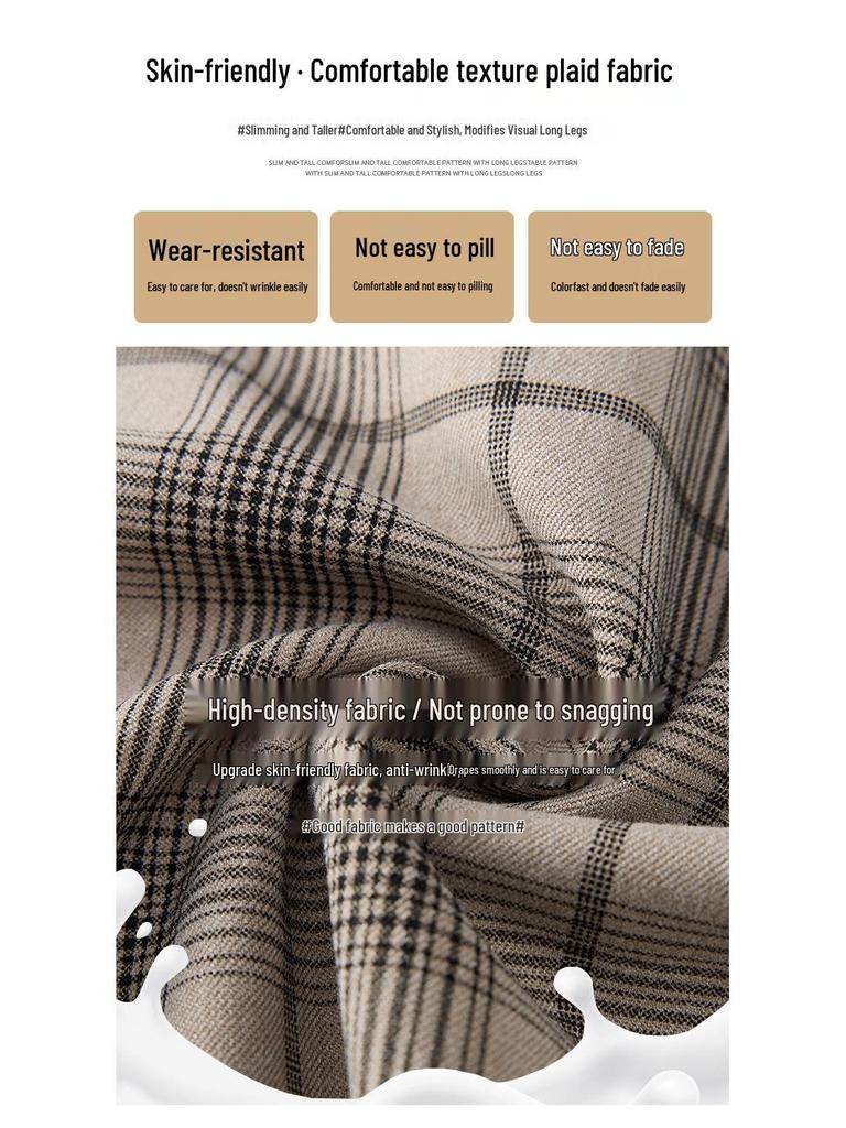 Women's 2026 Spring Retro Plaid High-Waist A-Line Skirt with Elastic Waist and Wide Hem