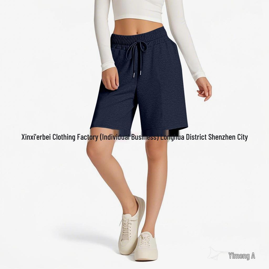 2025 Summer High Waist Drawstring Solid Color Casual Women's Shorts - Loose & Versatile Sporty Style