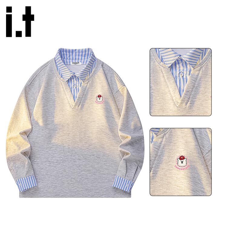 Women's Faux Two-Piece Collared Long Sleeve Sweatshirt