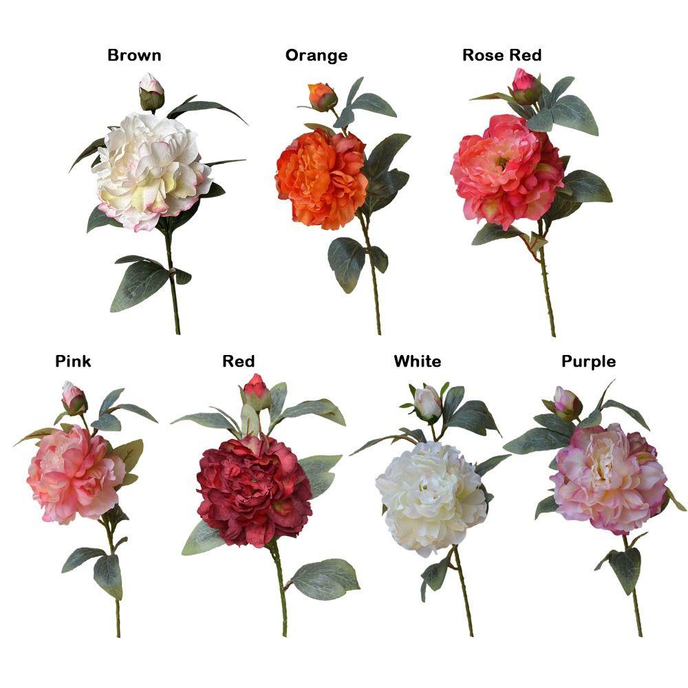 Jedwabne Płatki Symulacja Kwiatu Peonii Zielone Liście Sztuczny Kwiat Peonia Sztuczny Kwiat Prezent