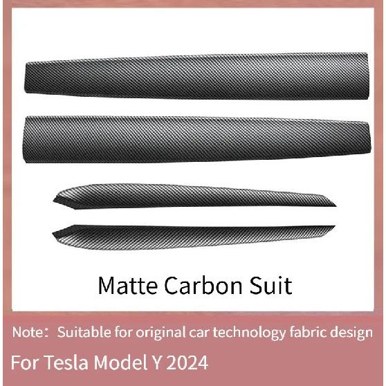 For Tesla Model 3 Y -2024 Car Dashboard Cover Carbon Fibre ABS Door Dash Trim Panel Interior Accessories Sticker Car Gadgets