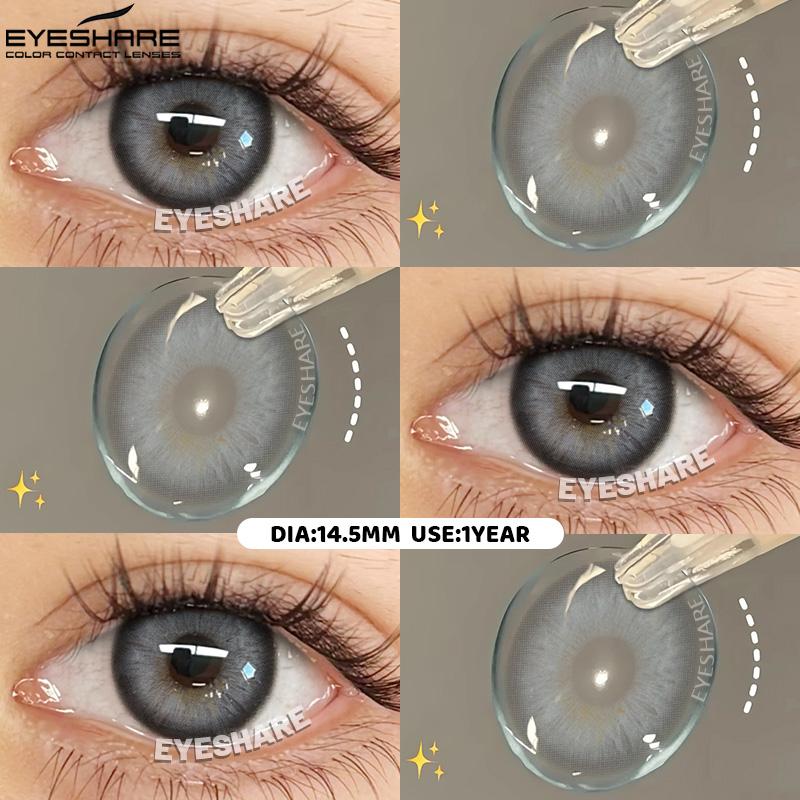 EYESHARE 2pcs Fashion Colored Contact Lenses Blue Brown Eye Contacts Soft Black Lens Gray Beauty Pupils Brown Eyes Makeup Lens