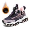 Waterproof Leather Boys' Sports Shoes with Rotating Button, Cotton and Velvet Lining, for Teens and Big Kids