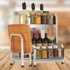Stainless Steel 2-Tier Kitchen Spice Rack with Knife & Chopstick Holder