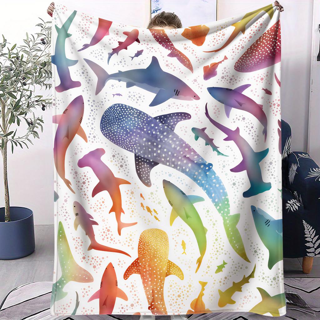 Vintage Sweetheart Bow,Heart&Shark Full-Print Fleece Blanket for Adult Quality Super Soft Warm Blanket for Travel Office Home