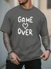 Unisex Crew Neck Tee Pixel Game Over Heart Text Print Short Sleeve Loose Oversized Male Daily Casual Soft Breathable Basic Wear Top