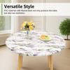 Elastic Round Table Cloth Fitted Flannel Backed Vinyl Tablecloth Waterproof Wipeable Dining Table Covers For Camping
