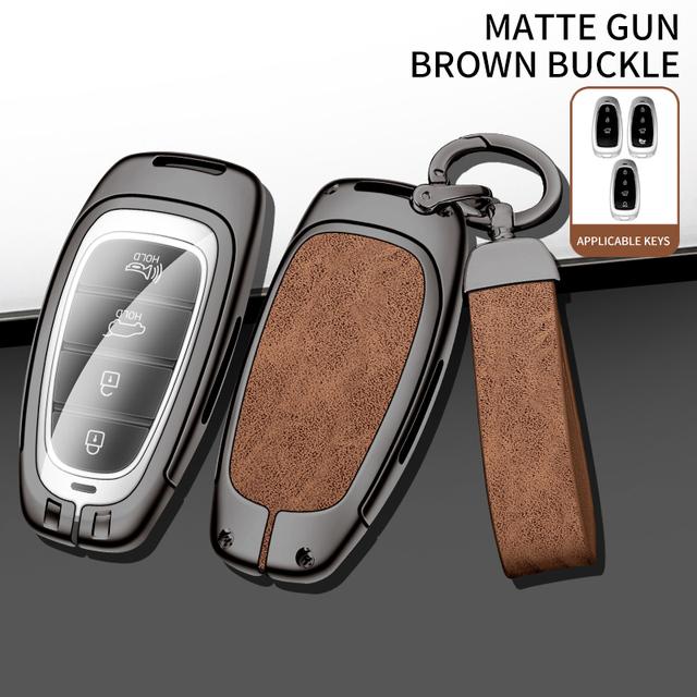 

Кожаный чехол для ключей из цинкового сплава для Hyundai Santa Fe Tucson 2022 NEXO NX4 Atos Solaris Prime2021, аксессуары для автомобильных ключей