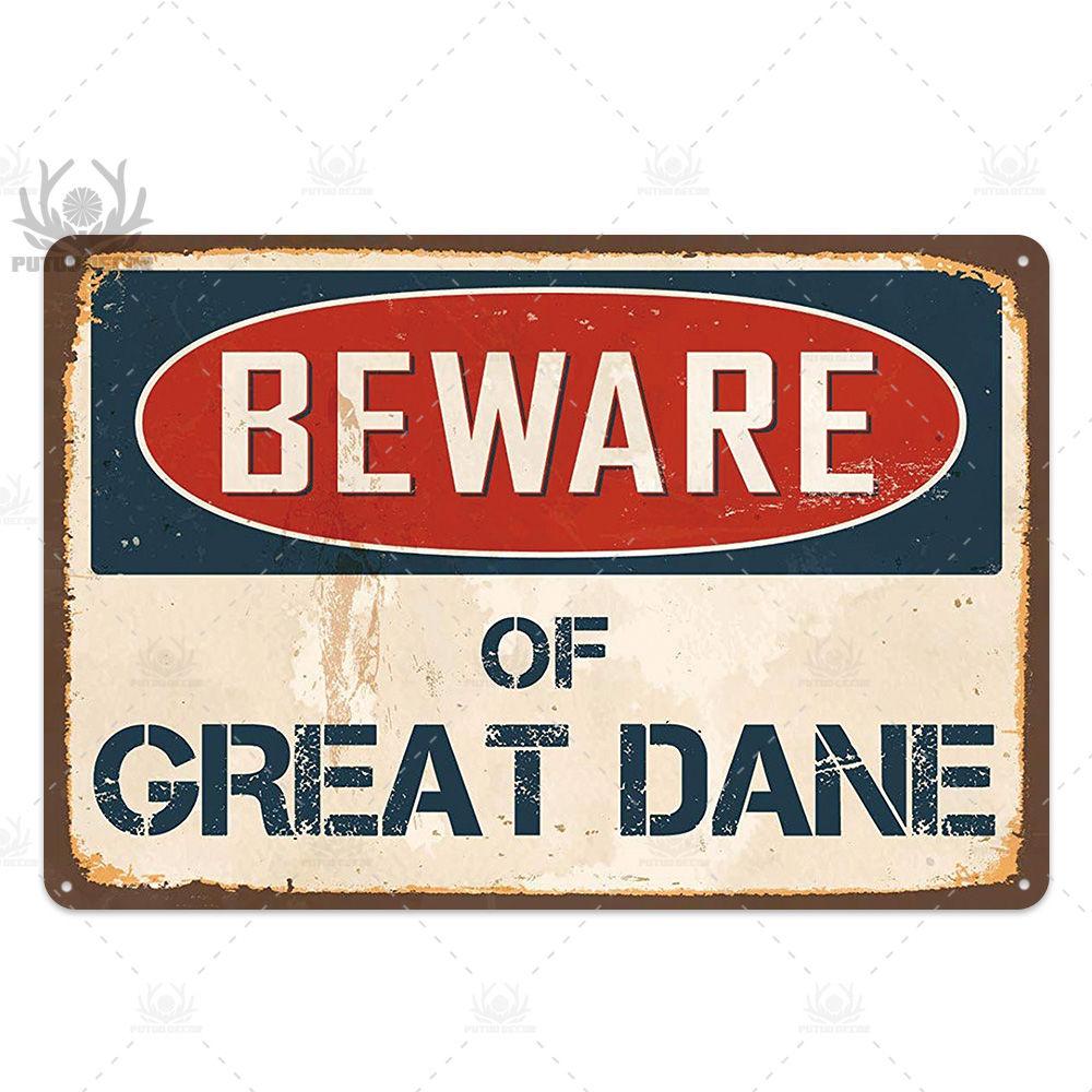 Putuo Decor Beware Vintage Tin Sign Funny Warning Danger Plaque Metal Wall Poster Painting for Room House Shop Bar Man Cave