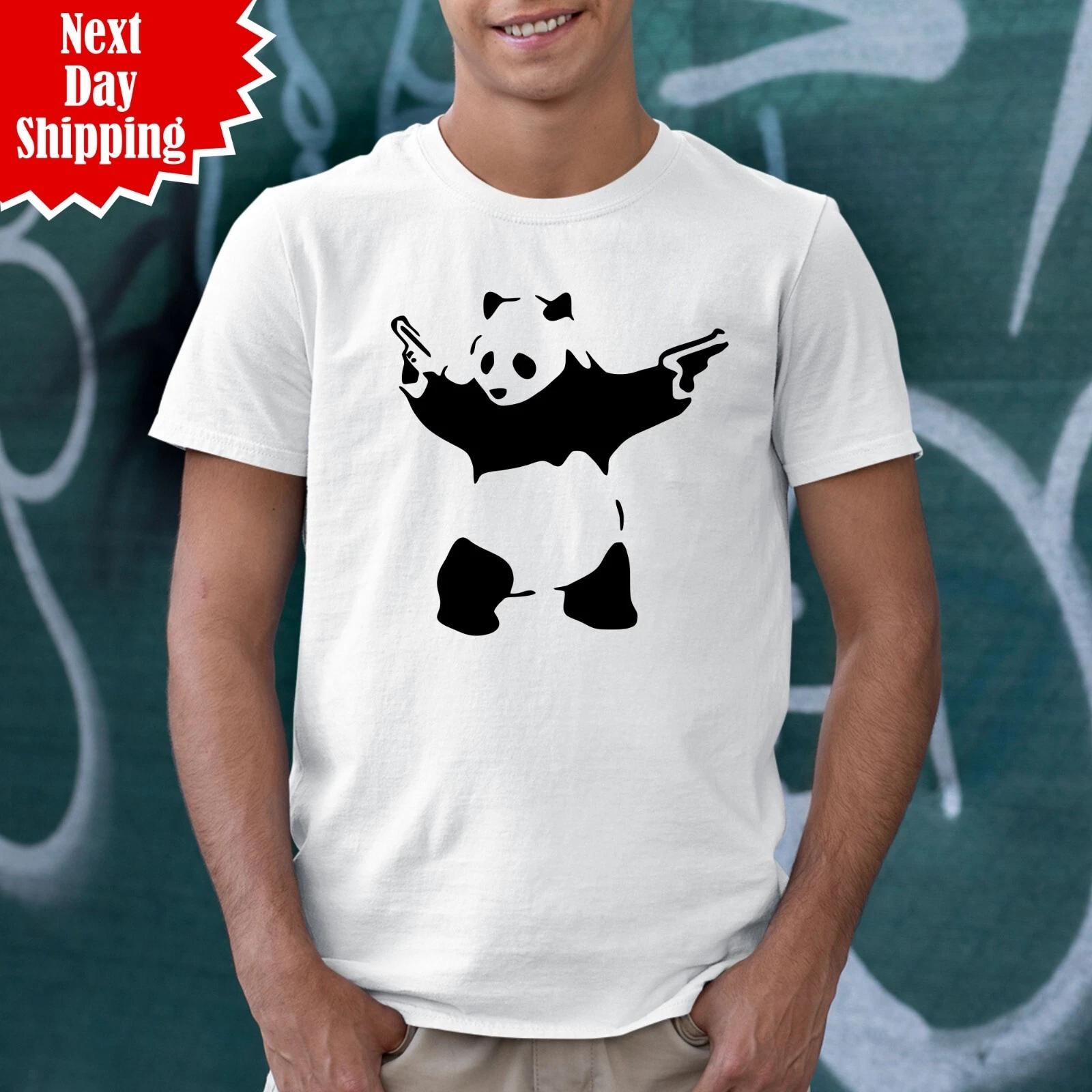 Banksy Panda With Pistols T Shirt Printed Panda Guns Pandamonium Crew Neck T Top 2XL