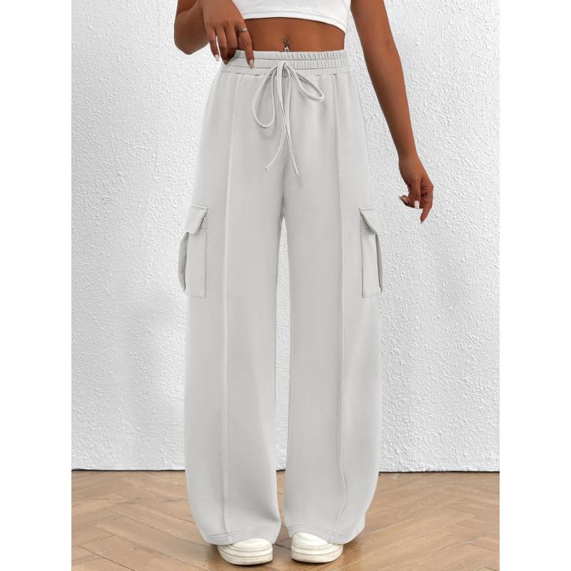 2025 Fashion Loose Casual Wide-leg Women Long Pants Drawstring Solid Color Pockets Sweatpants Office Autumn Wintercasual Jogging Pants Simple Trousers