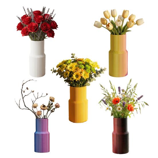 3D Printed Vase Straight Shape Flower Vase Decorative Flower Container for Roses Tulips Dried Fresh Flowers Vertical Pattern Decorative Vase for Home