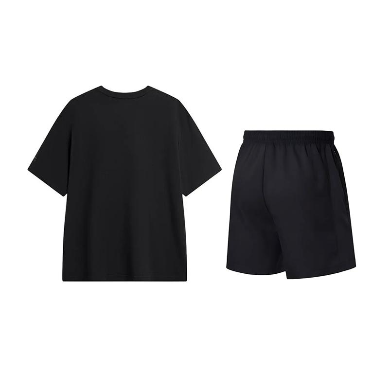 Li Ning Logo Print Round Neck Short Sleeve T-Shirt Fashion Trendy Versatile Shorts Casual Sports Suit Unisex suit AHSVD57-1+AKSV843-1