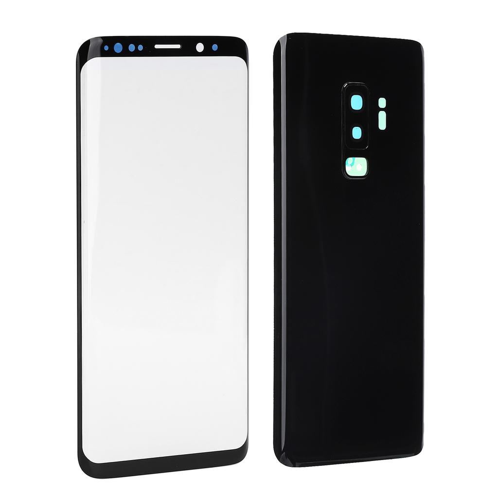 Phone Rear Back Glass Cover Front Screen Glass Lens Replacement Set for Samsung S9+ G965(Black )
