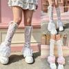 Scaldamuscoli Giapponesi da Donna Elasticizzati con Bordi in Pizzo Arricciati, Motivo a Stelle, Maniche Solari per Gambe, Calzini Larghi al Ginocchio, Streetwear